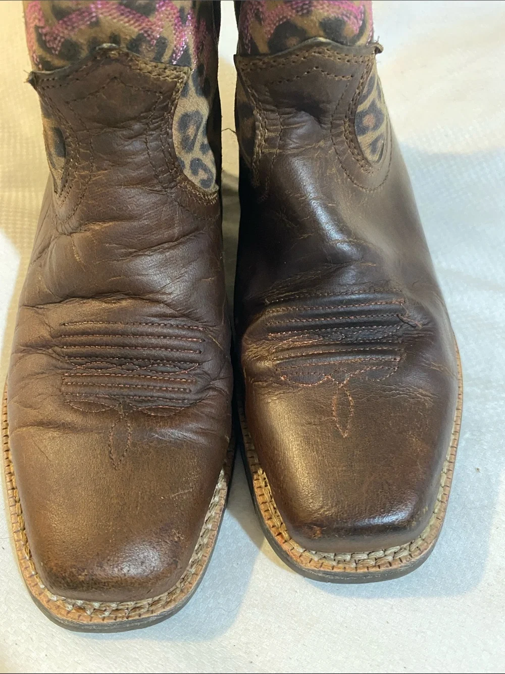 Ariat Brown Leather Western Boots with Pink Leopard Shaft